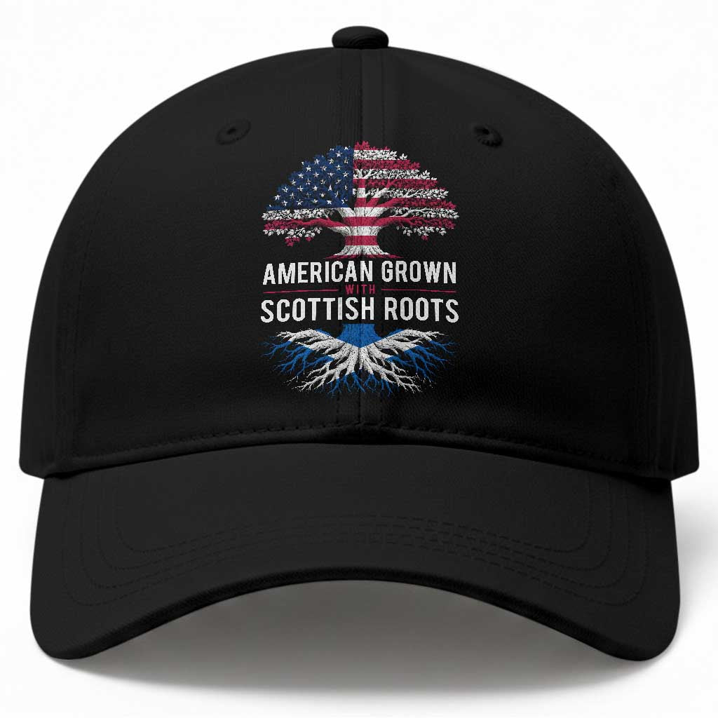 American Grown With Scottish Roots Baseball Cap Family Heritage USA Scotland Pride Gift TS10 Print Your Wear