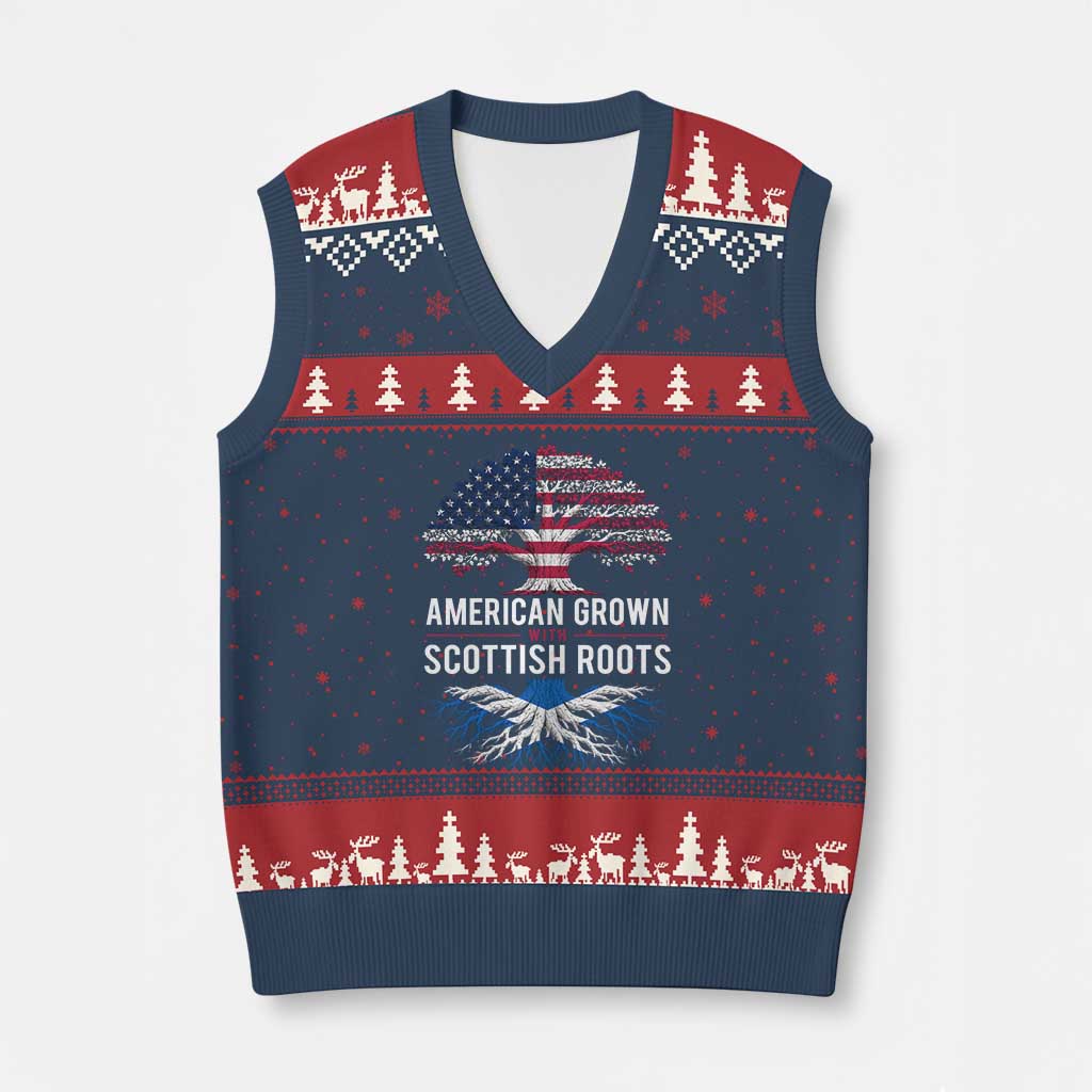 American Grown With Scottish Roots V-Neck Knit Sweater Vest Family Heritage USA Scotland Pride Gift TS10 Navy Red Print Your Wear
