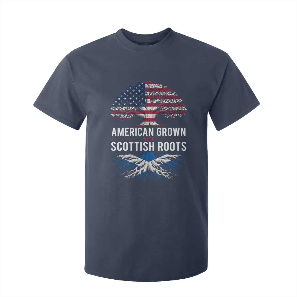 American Grown With Scottish Roots T Shirt For Kid Family Heritage USA Scotland Pride Gift TS10 Navy Print Your Wear