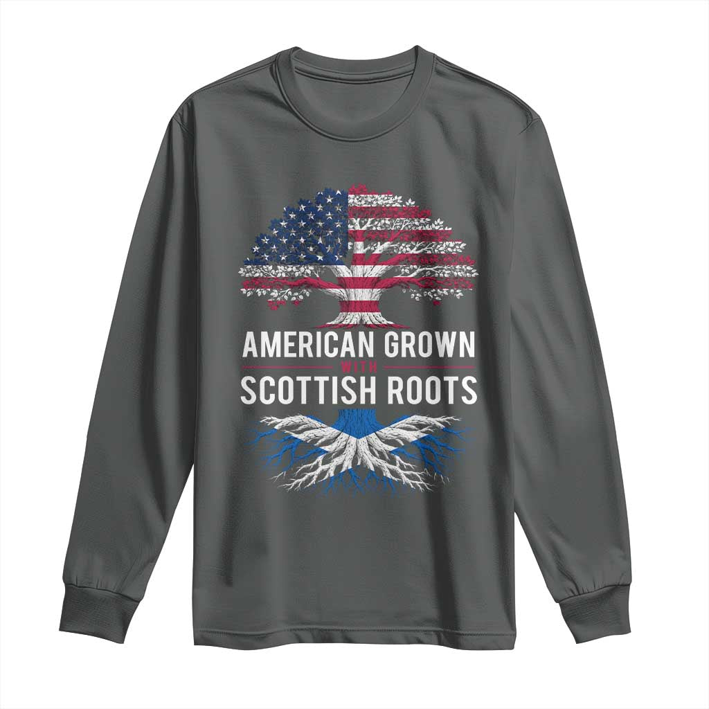 American Grown With Scottish Roots Long Sleeve Shirt Family Heritage USA Scotland Pride Gift TS10 Dark Heather Print Your Wear
