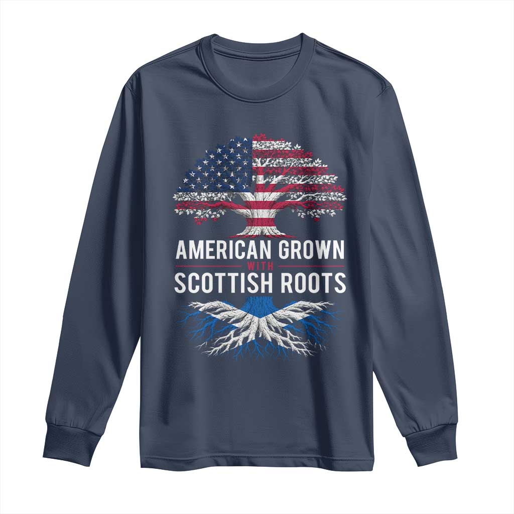 American Grown With Scottish Roots Long Sleeve Shirt Family Heritage USA Scotland Pride Gift TS10 Navy Print Your Wear