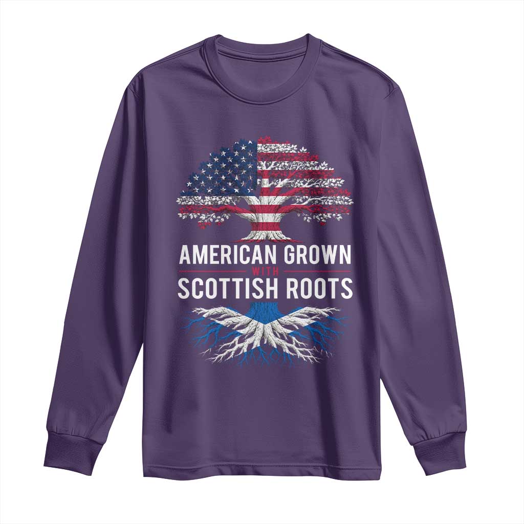 American Grown With Scottish Roots Long Sleeve Shirt Family Heritage USA Scotland Pride Gift TS10 S Purple Print Your Wear