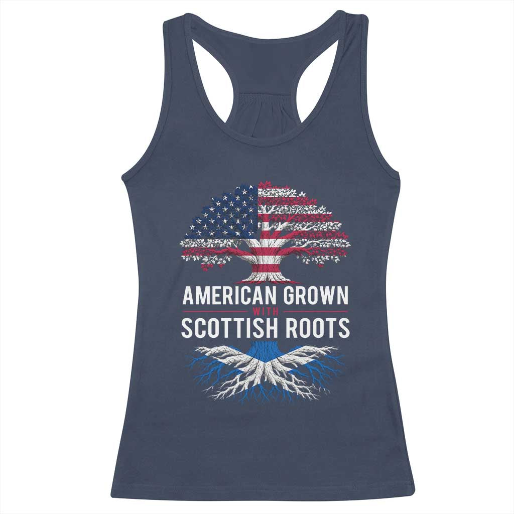 American Grown With Scottish Roots Racerback Tank Top Family Heritage USA Scotland Pride Gift TS10 Navy Print Your Wear