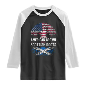 American Grown With Scottish Roots Raglan Shirt Family Heritage USA Scotland Pride Gift TS10 Black White Print Your Wear