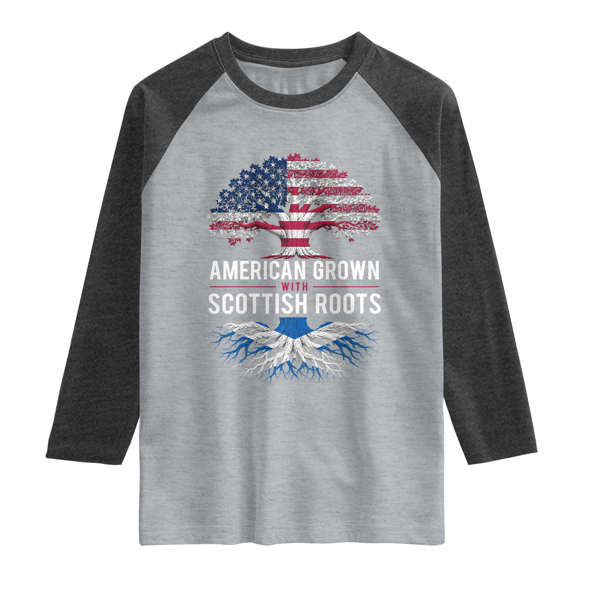 American Grown With Scottish Roots Raglan Shirt Family Heritage USA Scotland Pride Gift TS10 Heather Gray Heather Charcoal Print Your Wear