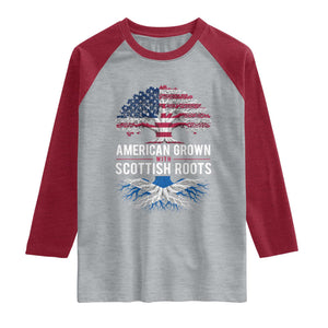 American Grown With Scottish Roots Raglan Shirt Family Heritage USA Scotland Pride Gift TS10 Heather Gray Heather Red Print Your Wear