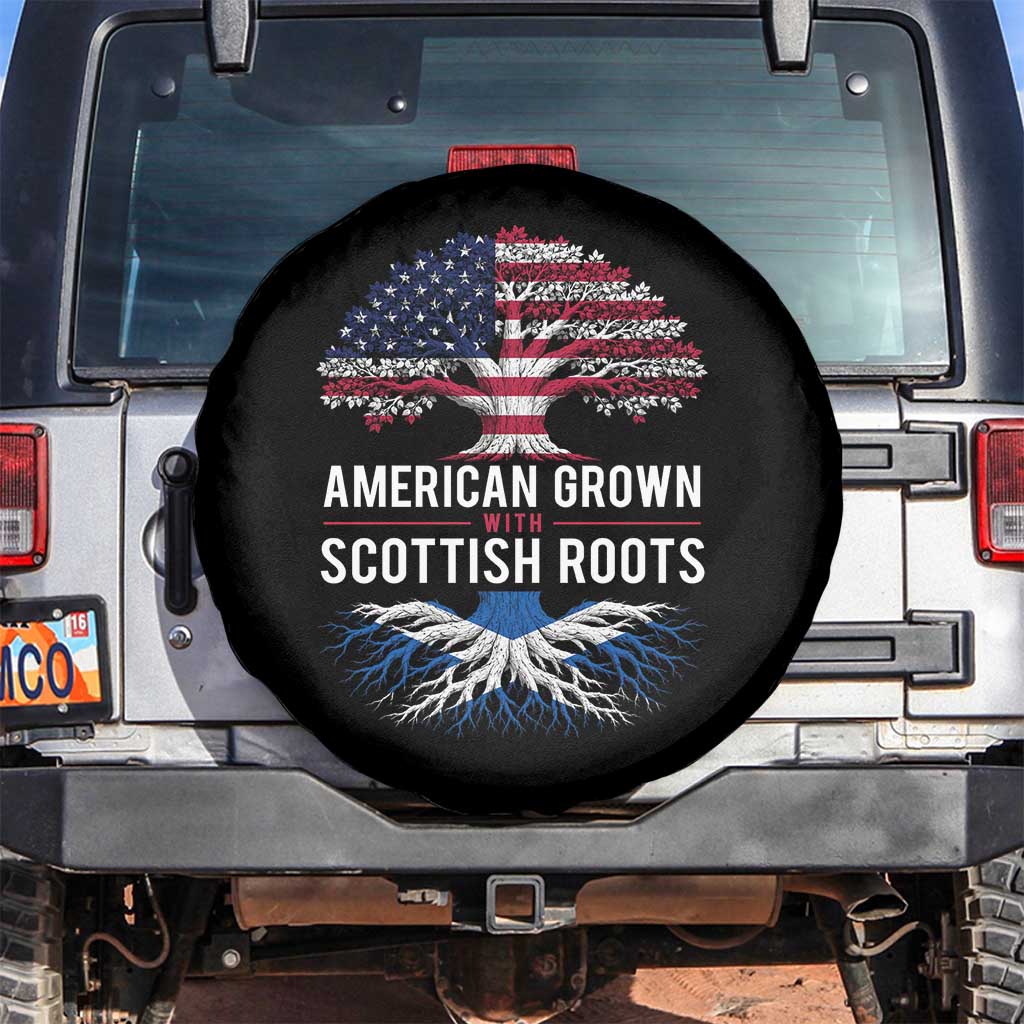 American Grown With Scottish Roots Spare Tire Cover Family Heritage USA Scotland Pride Gift TS10 No hole Black Print Your Wear