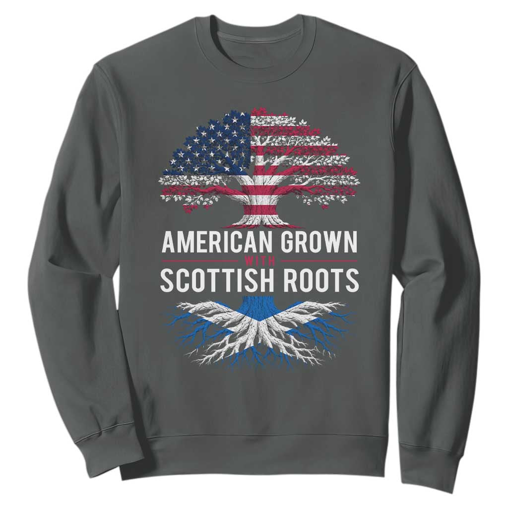 American Grown With Scottish Roots Sweatshirt Family Heritage USA Scotland Pride Gift TS10 Dark Heather Print Your Wear