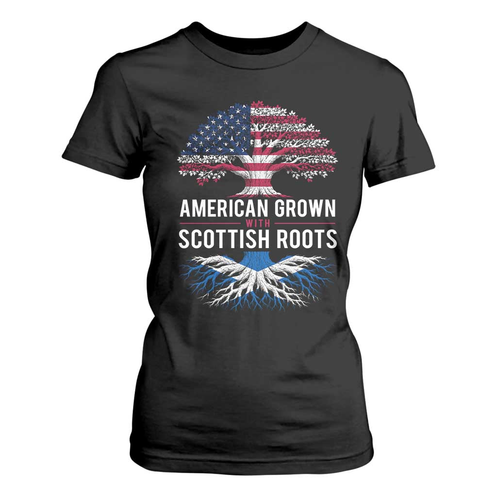 American Grown With Scottish Roots T Shirt For Women Family Heritage USA Scotland Pride Gift TS10 Black Print Your Wear