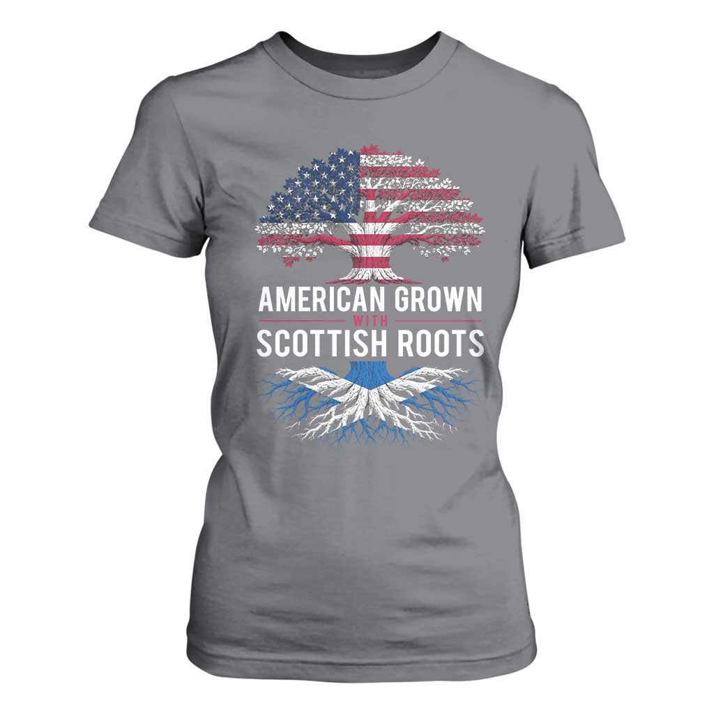 American Grown With Scottish Roots T Shirt For Women Family Heritage USA Scotland Pride Gift TS10 Charcoal Print Your Wear