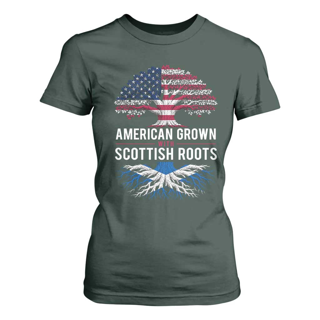 American Grown With Scottish Roots T Shirt For Women Family Heritage USA Scotland Pride Gift TS10 Dark Forest Green Print Your Wear