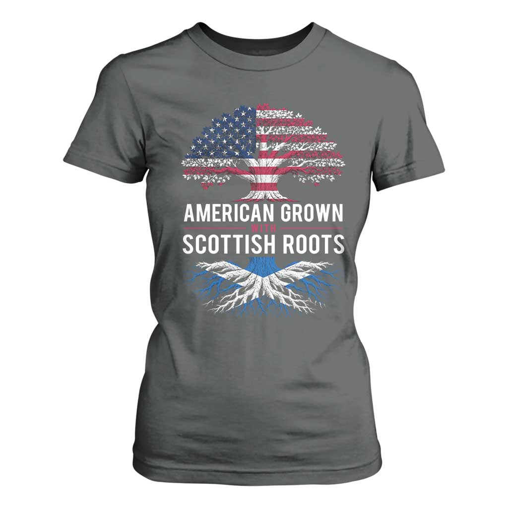 American Grown With Scottish Roots T Shirt For Women Family Heritage USA Scotland Pride Gift TS10 Dark Heather Print Your Wear