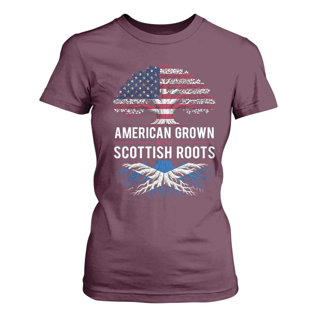 American Grown With Scottish Roots T Shirt For Women Family Heritage USA Scotland Pride Gift TS10 Maroon Print Your Wear