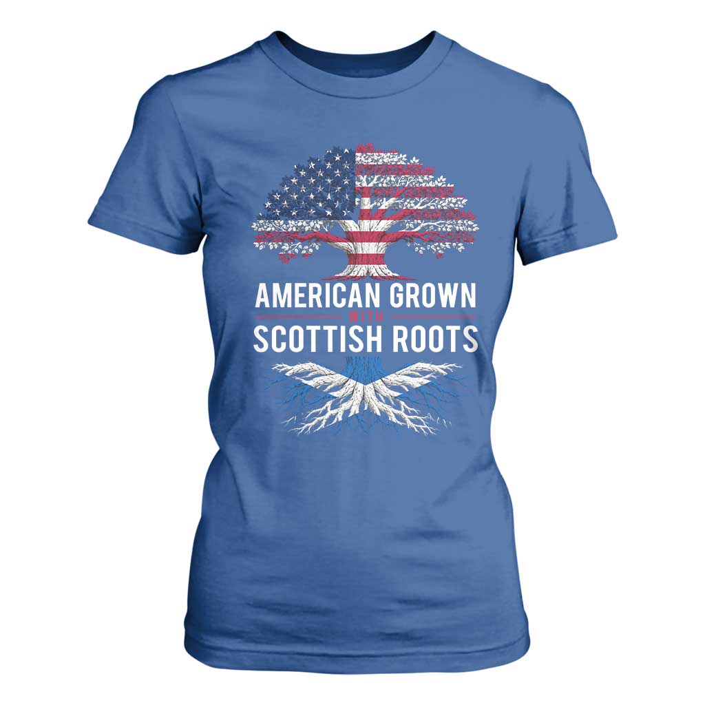 American Grown With Scottish Roots T Shirt For Women Family Heritage USA Scotland Pride Gift TS10 Royal Blue Print Your Wear