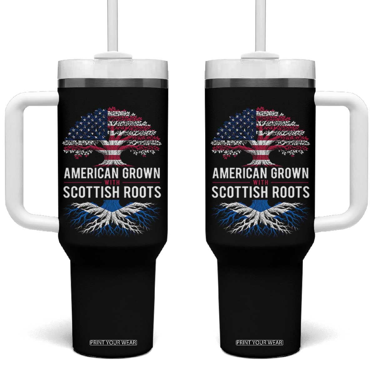 American Grown With Scottish Roots Tumbler With Handle Family Heritage USA Scotland Pride Gift TS10 One Size: 40 oz Black Print Your Wear