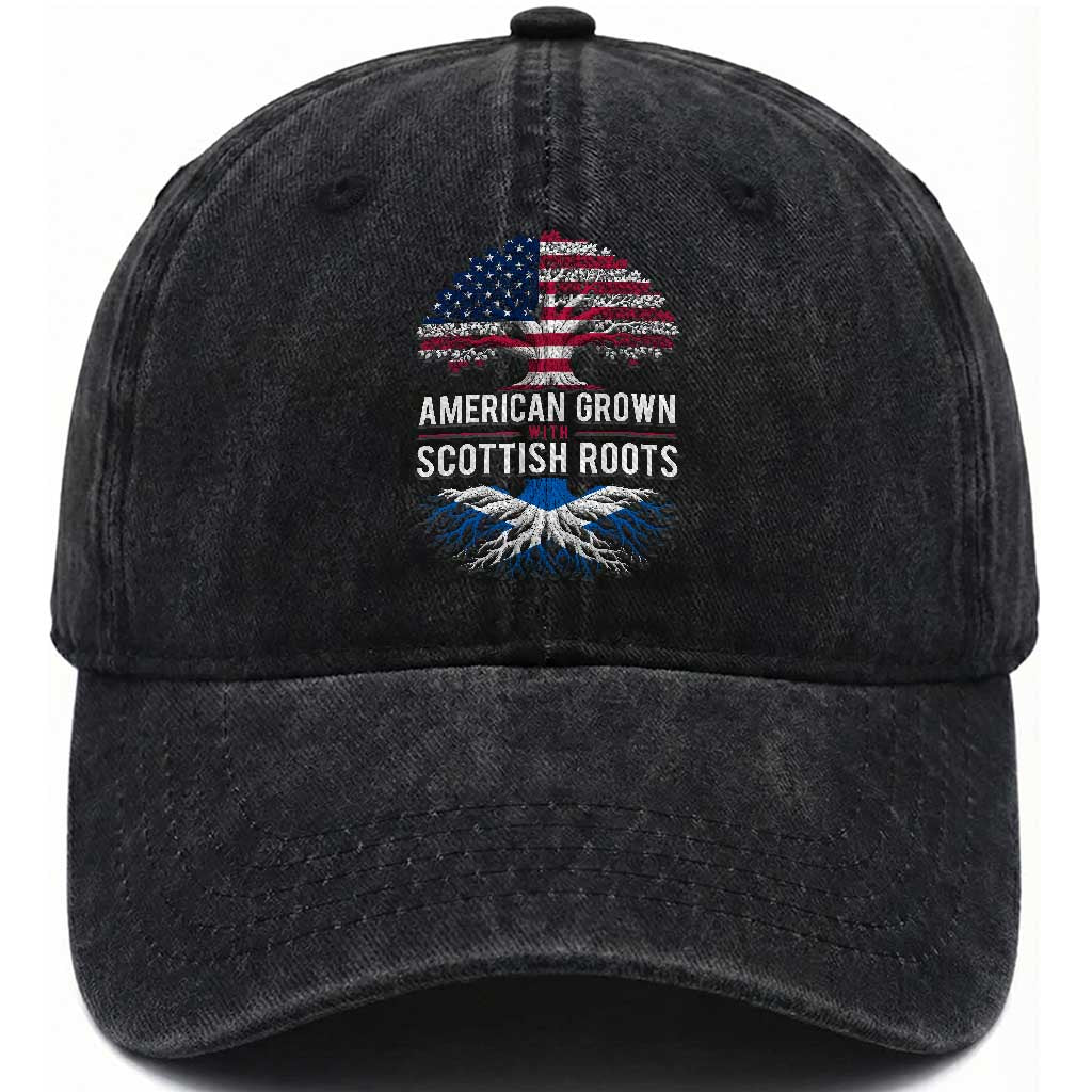 American Grown With Scottish Roots Washed Cotton Baseball Cap Family Heritage USA Scotland Pride Gift TS10 Print Your Wear