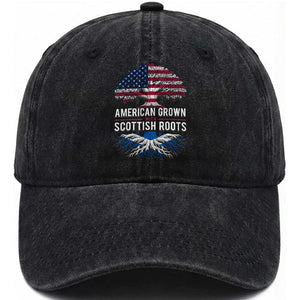 American Grown With Scottish Roots Washed Cotton Baseball Cap Family Heritage USA Scotland Pride Gift TS10 Print Your Wear