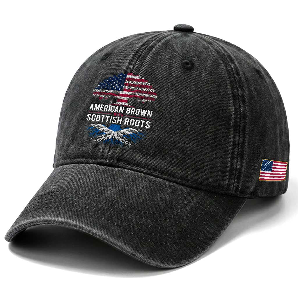 American Grown With Scottish Roots Washed Cotton Baseball Cap Family Heritage USA Scotland Pride Gift TS10 Print Your Wear