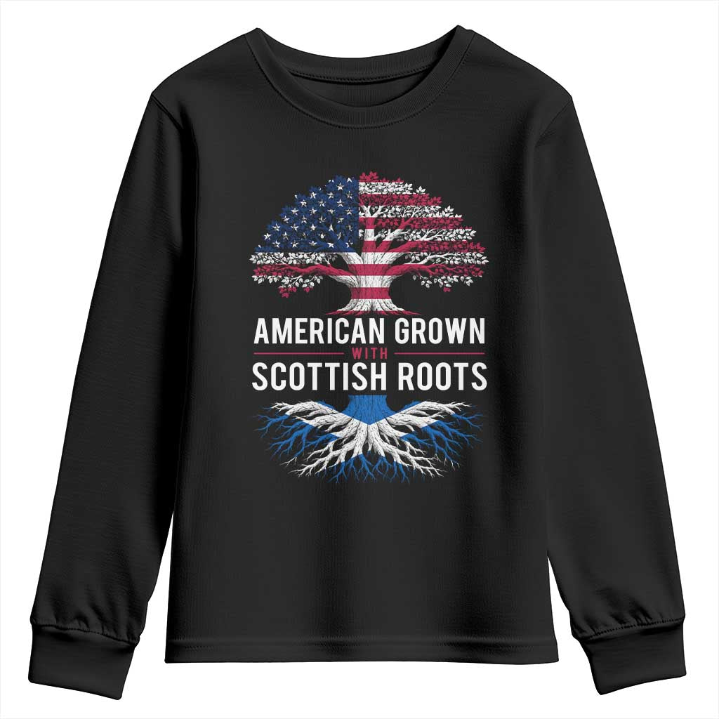 American Grown With Scottish Roots Youth Sweatshirt Family Heritage USA Scotland Pride Gift TS10 Black Print Your Wear