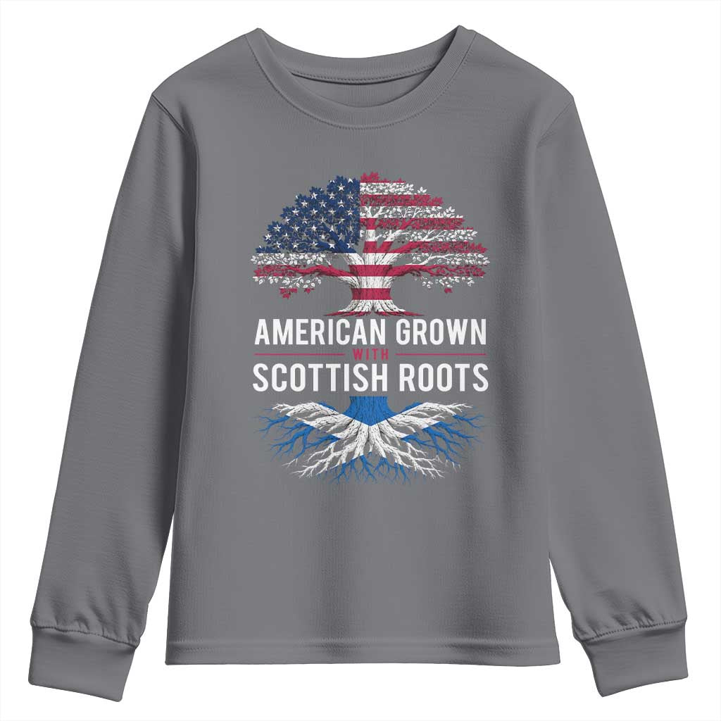 American Grown With Scottish Roots Youth Sweatshirt Family Heritage USA Scotland Pride Gift TS10 Charcoal Print Your Wear
