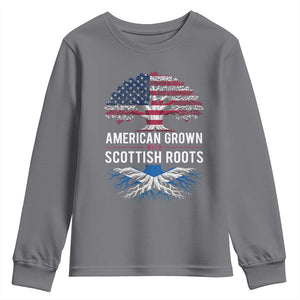 American Grown With Scottish Roots Youth Sweatshirt Family Heritage USA Scotland Pride Gift TS10 Charcoal Print Your Wear