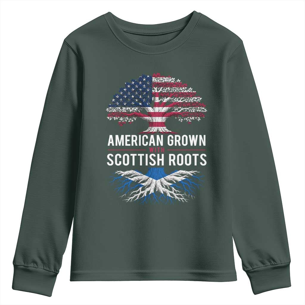American Grown With Scottish Roots Youth Sweatshirt Family Heritage USA Scotland Pride Gift TS10 Dark Forest Green Print Your Wear
