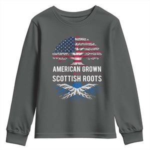 American Grown With Scottish Roots Youth Sweatshirt Family Heritage USA Scotland Pride Gift TS10 Dark Heather Print Your Wear
