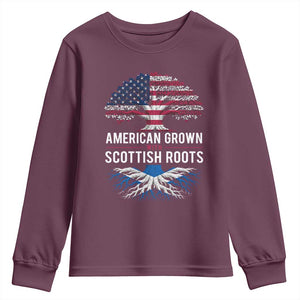 American Grown With Scottish Roots Youth Sweatshirt Family Heritage USA Scotland Pride Gift TS10 Maroon Print Your Wear