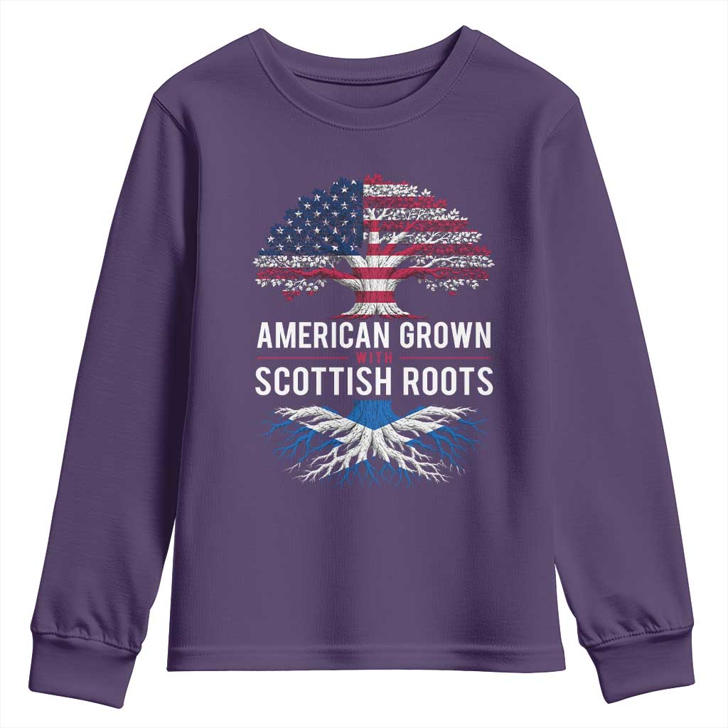 American Grown With Scottish Roots Youth Sweatshirt Family Heritage USA Scotland Pride Gift TS10 Purple Print Your Wear