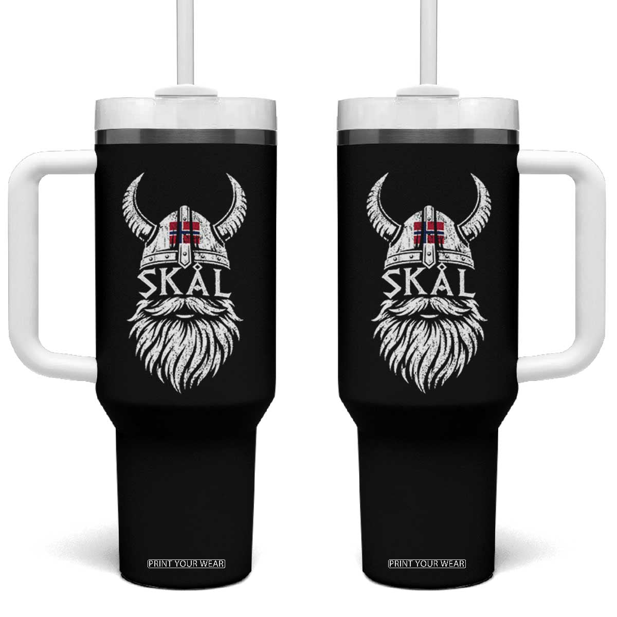 Skål Viking Norway Flag Tumbler With Handle Norwegian Cheer Vintage Norse Pride Graphic TS10 One Size: 40 oz Black Print Your Wear