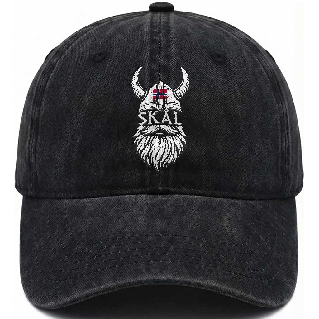 Skål Viking Norway Flag Washed Cotton Baseball Cap Norwegian Cheer Vintage Norse Pride Graphic TS10 Print Your Wear