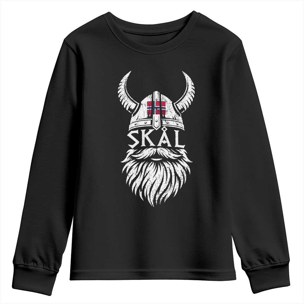 Skål Viking Norway Flag Youth Sweatshirt Norwegian Cheer Vintage Norse Pride Graphic TS10 Black Print Your Wear