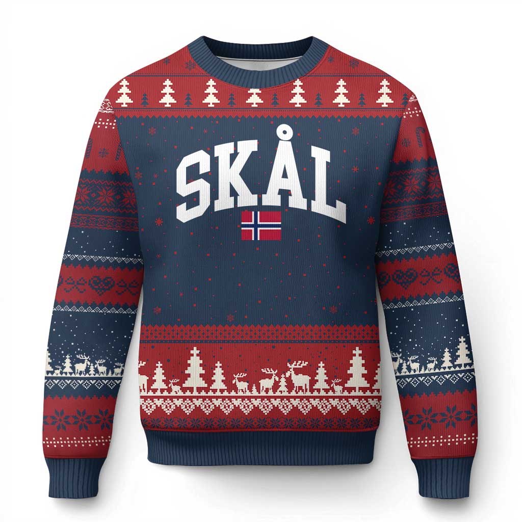 Skal Norwegian Sayings Ugly Christmas Sweater Cheers in Norwegian Norway Viking Heritage Scandinavian Graphic TS10 Navy Red Print Your Wear