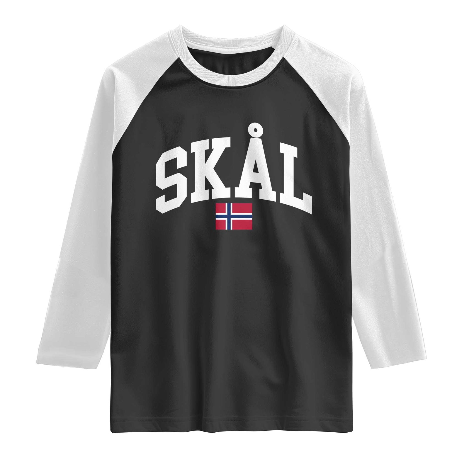 Skal Norwegian Sayings Raglan Shirt Cheers in Norwegian Norway Viking Heritage Scandinavian Graphic TS10 Black White Print Your Wear