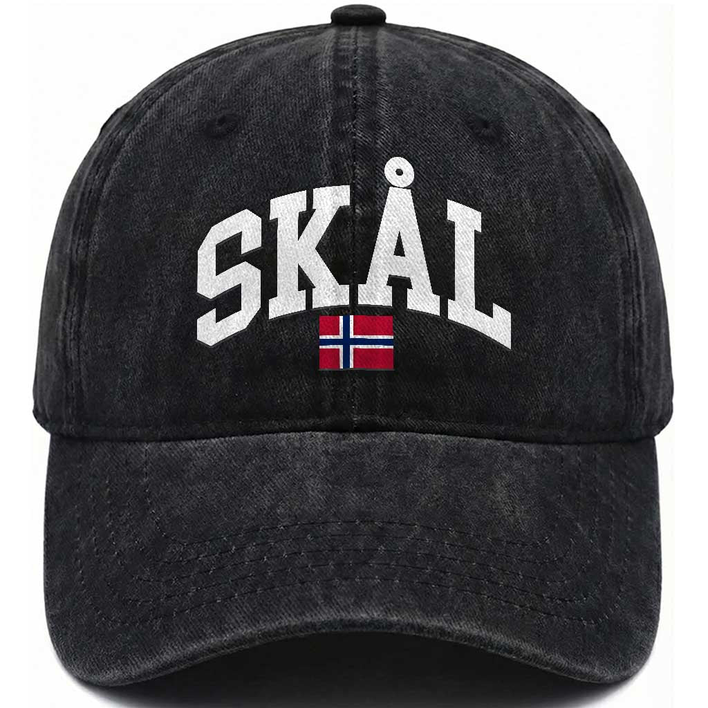 Skal Norwegian Sayings Washed Cotton Baseball Cap Cheers in Norwegian Norway Viking Heritage Scandinavian Graphic TS10 Print Your Wear