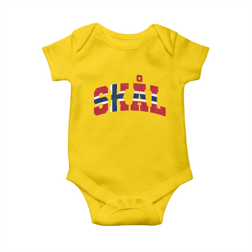 Skal Norway Flag Baby Onesie Vintage Cheers Norwegian Sayings Viking Heritage Scandinavian Graphic