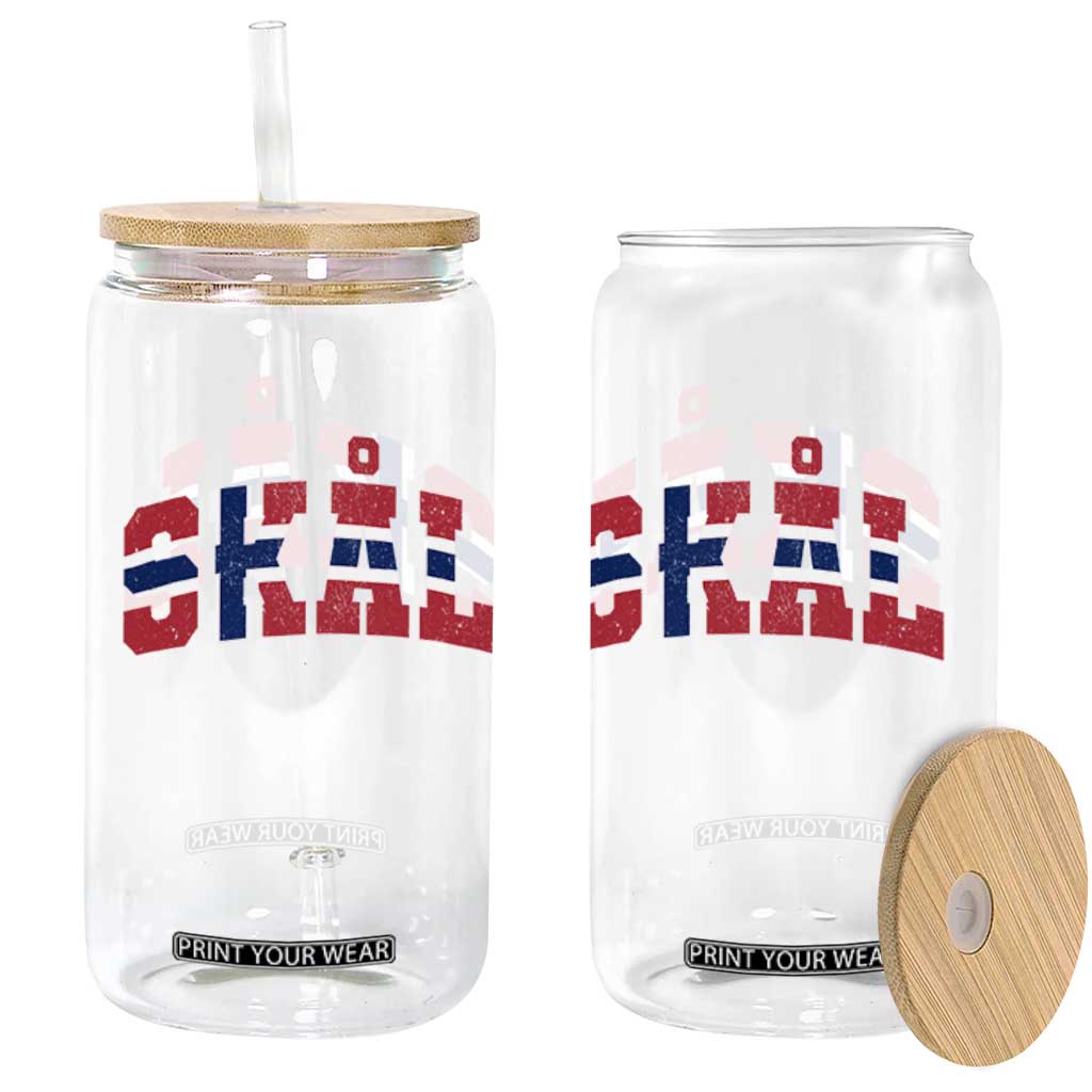 Skal Norway Flag Glass Can Vintage Cheers Norwegian Sayings Viking Heritage Scandinavian Graphic