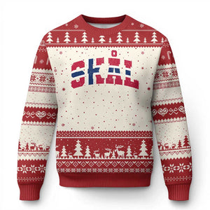 Skal Norway Flag Ugly Christmas Sweater Vintage Cheers Norwegian Sayings Viking Heritage Scandinavian Graphic