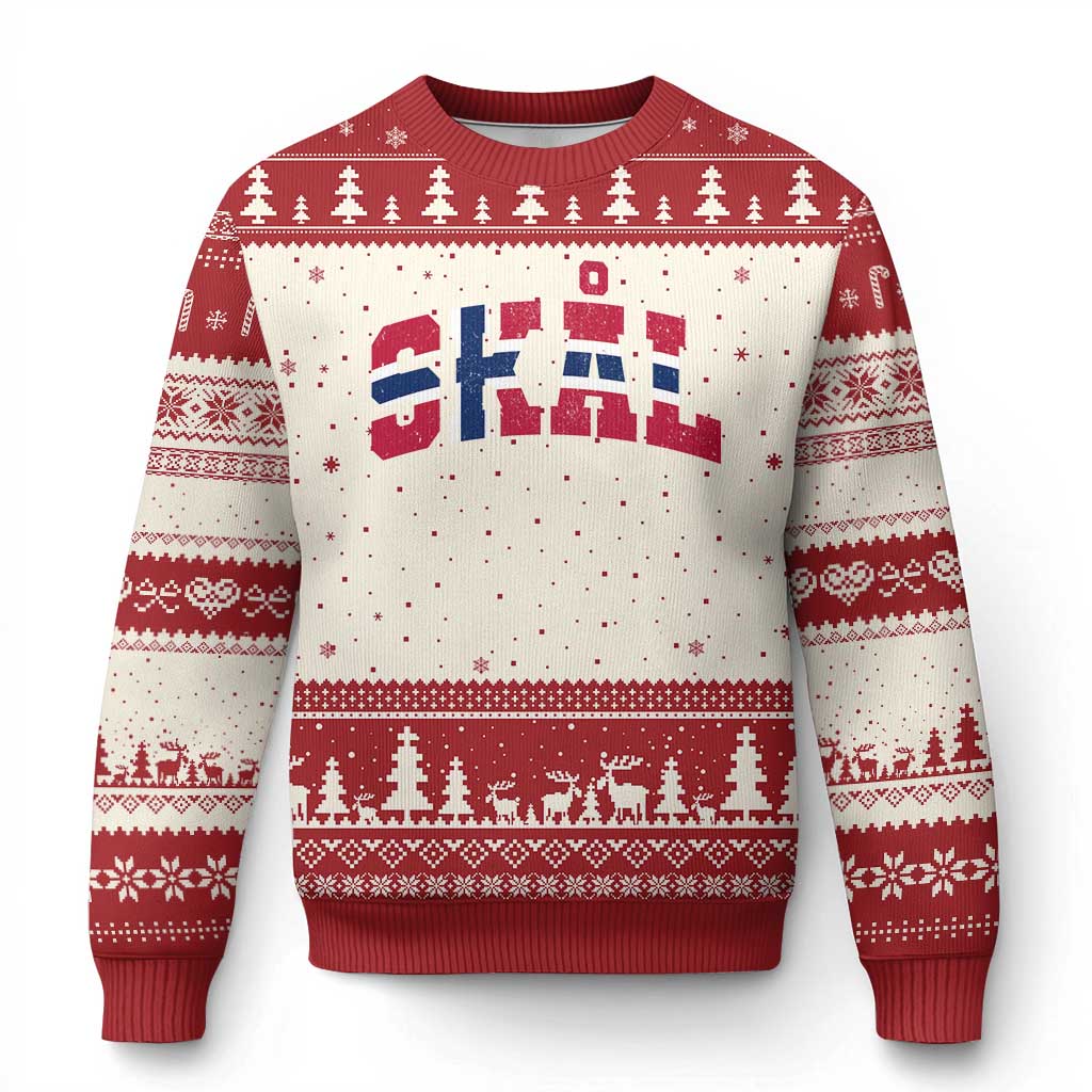 Skal Norway Flag Ugly Christmas Sweater Vintage Cheers Norwegian Sayings Viking Heritage Scandinavian Graphic TS10 Beige Red Print Your Wear