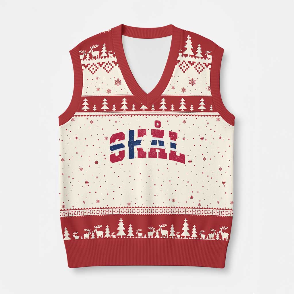 Skal Norway Flag V-Neck Knit Sweater Vest Vintage Cheers Norwegian Sayings Viking Heritage Scandinavian Graphic