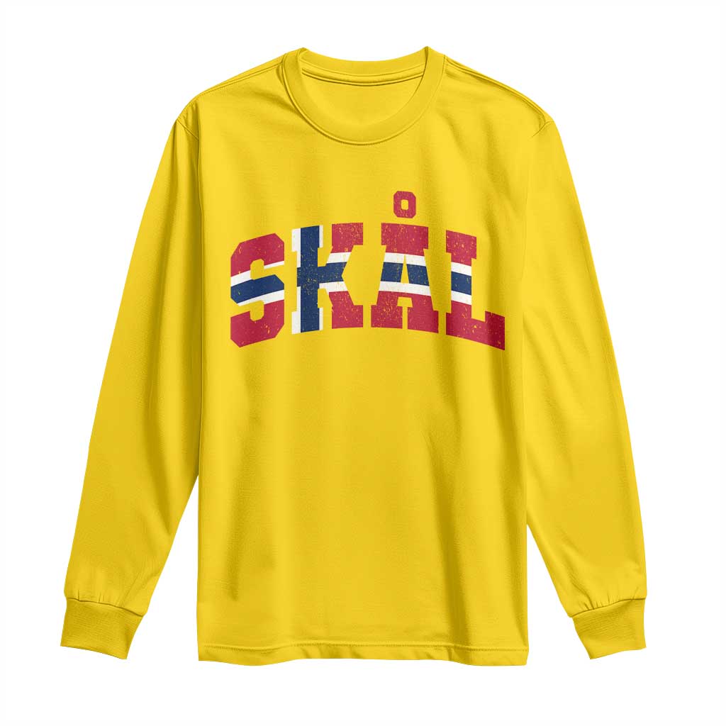 Skal Norway Flag Long Sleeve Shirt Vintage Cheers Norwegian Sayings Viking Heritage Scandinavian Graphic