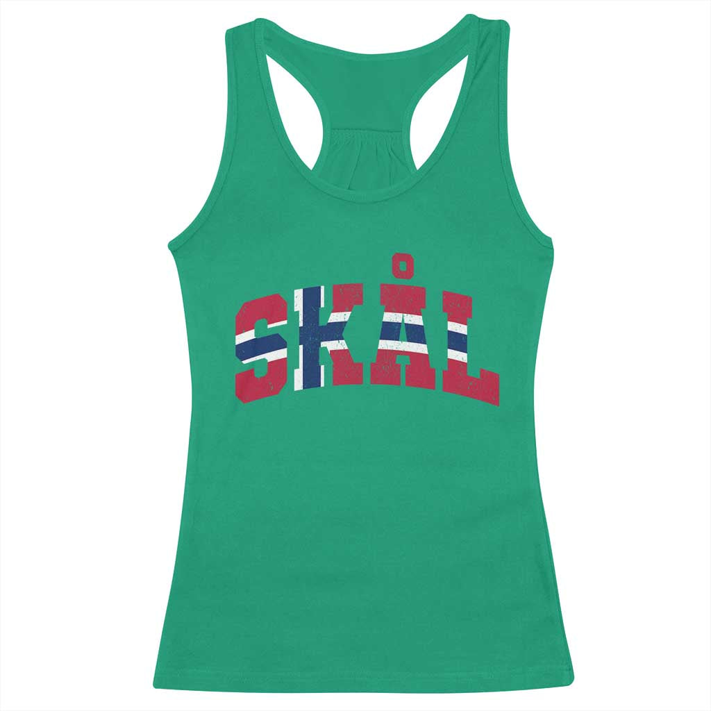 Skal Norway Flag Racerback Tank Top Vintage Cheers Norwegian Sayings Viking Heritage Scandinavian Graphic