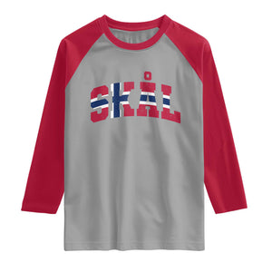Skal Norway Flag Raglan Shirt Vintage Cheers Norwegian Sayings Viking Heritage Scandinavian Graphic