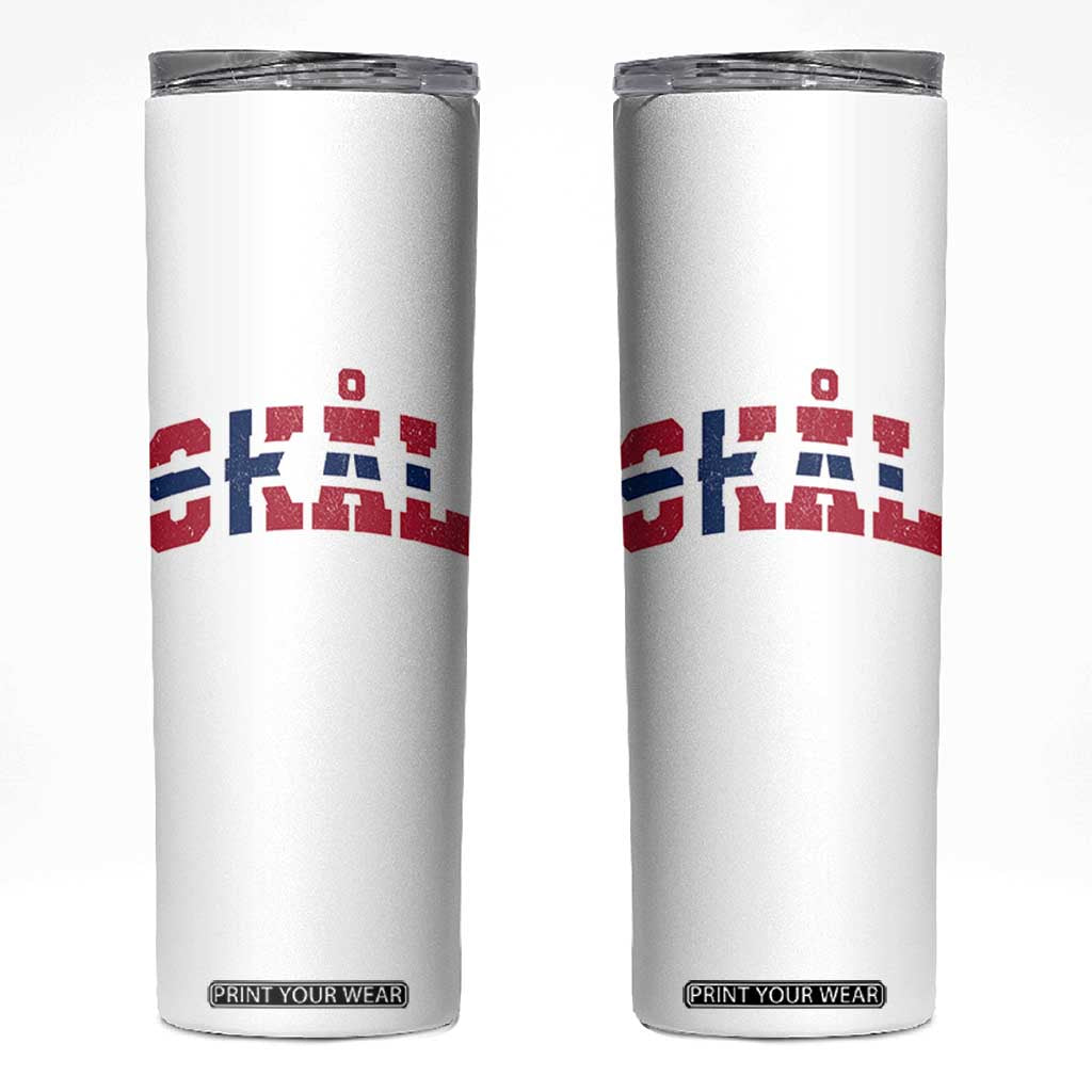 Skal Norway Flag Skinny Tumbler Vintage Cheers Norwegian Sayings Viking Heritage Scandinavian Graphic