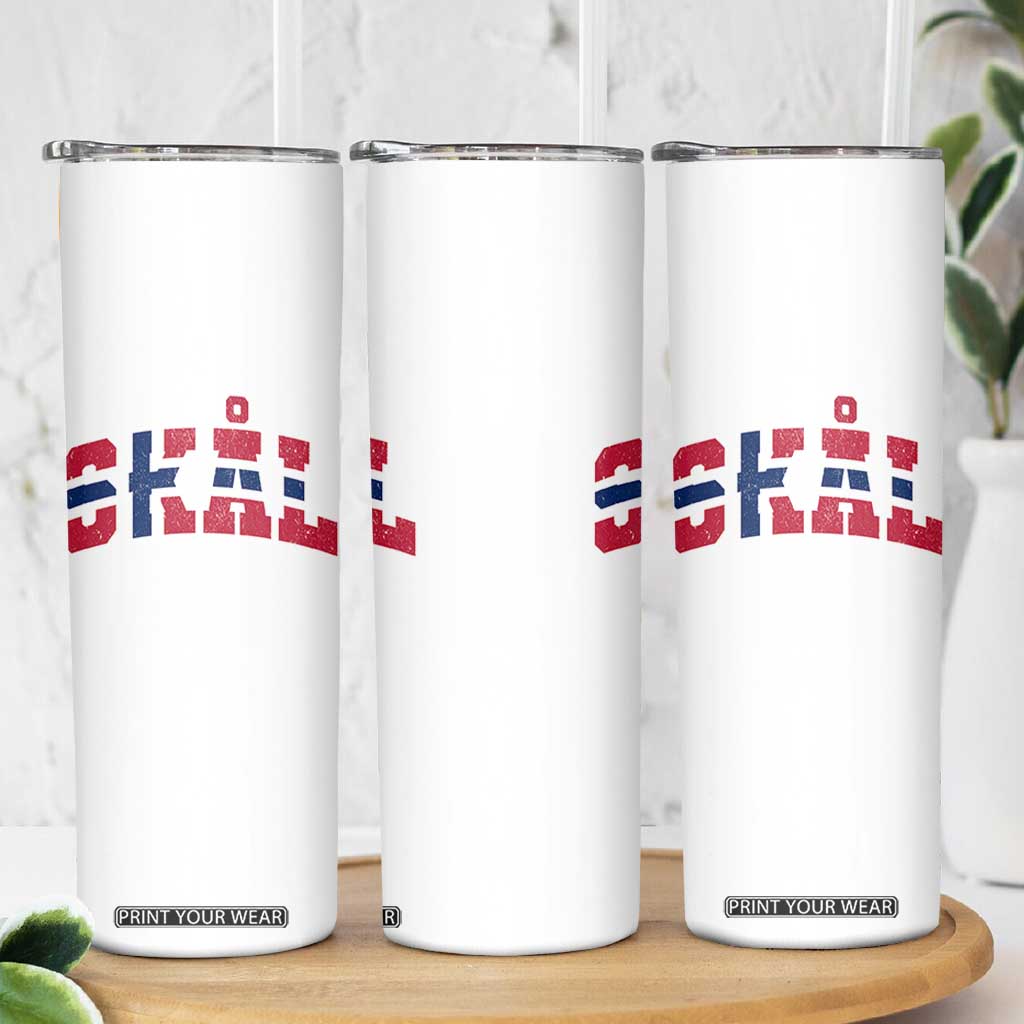 Skal Norway Flag Skinny Tumbler Vintage Cheers Norwegian Sayings Viking Heritage Scandinavian Graphic