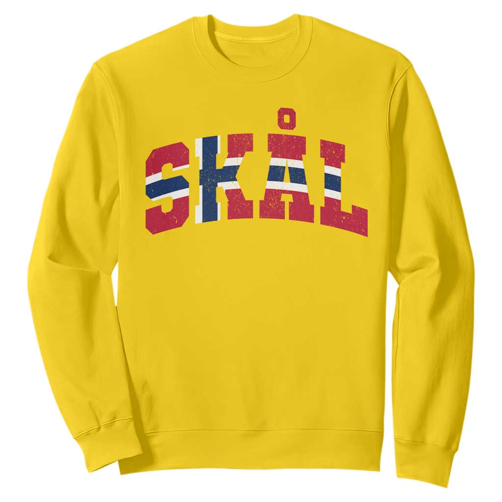 Skal Norway Flag Sweatshirt Vintage Cheers Norwegian Sayings Viking Heritage Scandinavian Graphic