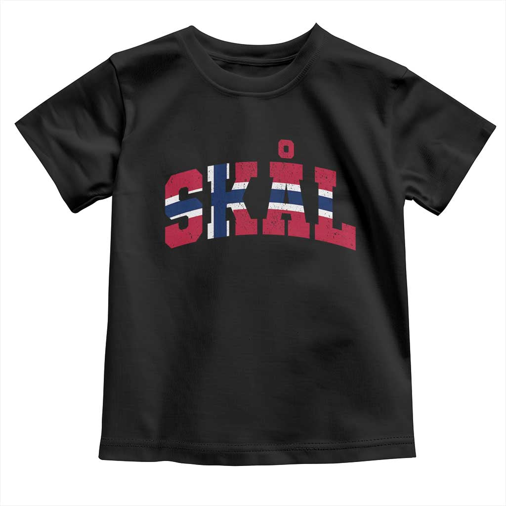 Skal Norway Flag Toddler T Shirt Vintage Cheers Norwegian Sayings Viking Heritage Scandinavian Graphic TS10 Black Print Your Wear