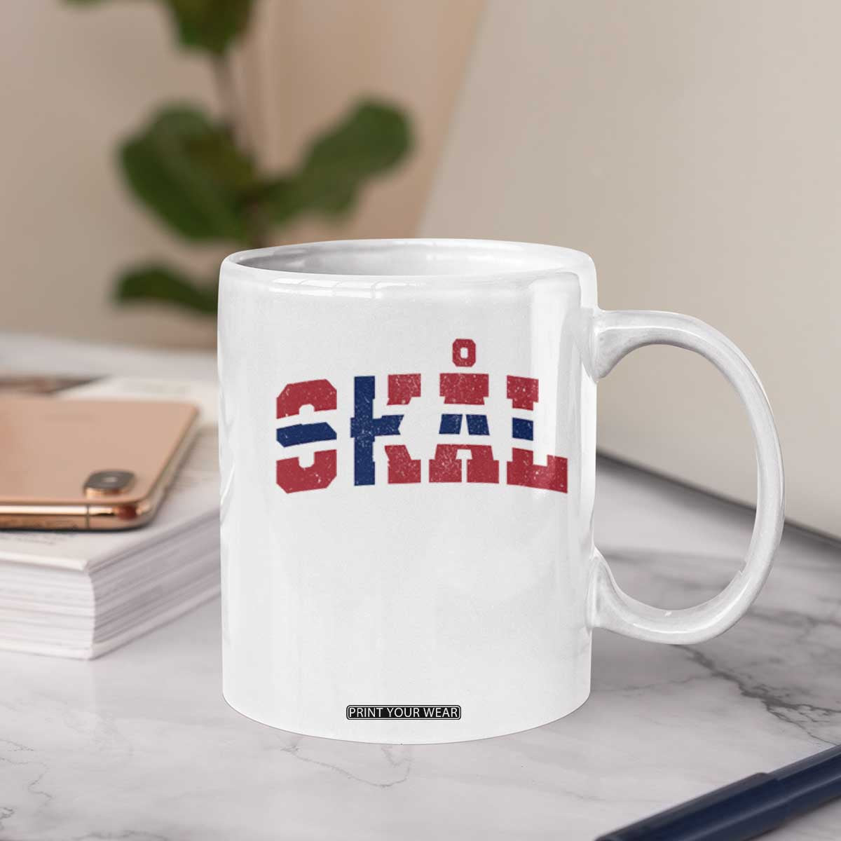 Skal Norway Flag Coffee Mug Vintage Cheers Norwegian Sayings Viking Heritage Scandinavian Graphic