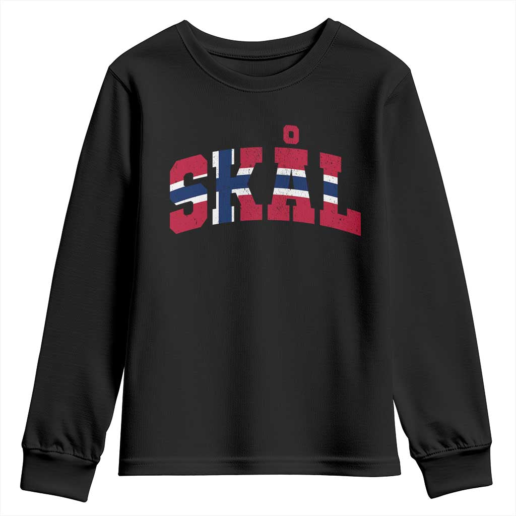 Skal Norway Flag Youth Sweatshirt Vintage Cheers Norwegian Sayings Viking Heritage Scandinavian Graphic TS10 Black Print Your Wear