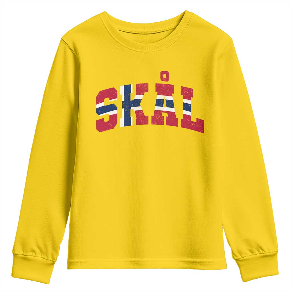 Skal Norway Flag Youth Sweatshirt Vintage Cheers Norwegian Sayings Viking Heritage Scandinavian Graphic